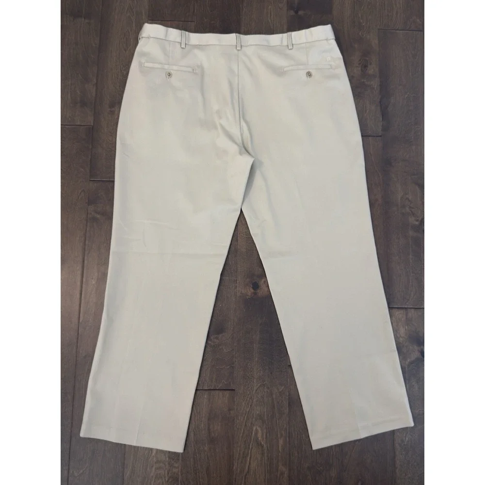 Haggar Premium Flat Front Dress Pant Men 42X30 Khaki Tan Expandable Waist Pocket
